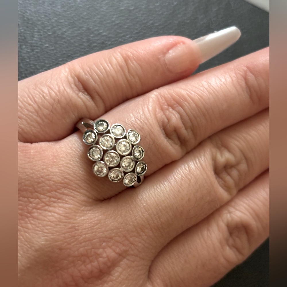 Moissanite bubble right hand ring in sterling silver